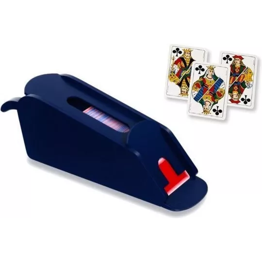 sabot-porte-cartes-bois-laque-bleu-+-6-jeux-cartes-poker-black-jack