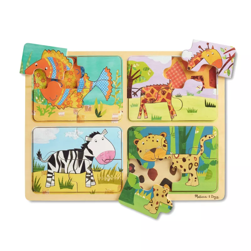 4 Puzzles en bois - Animaux Sauvages