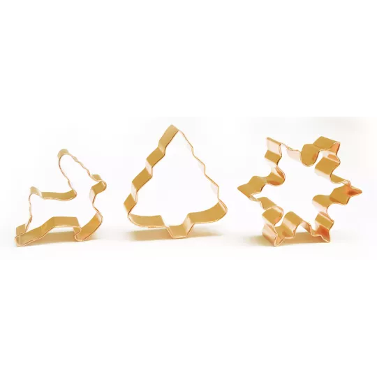 3 Découpoirs Inox Dores Flocons/ Sapin/ Renne