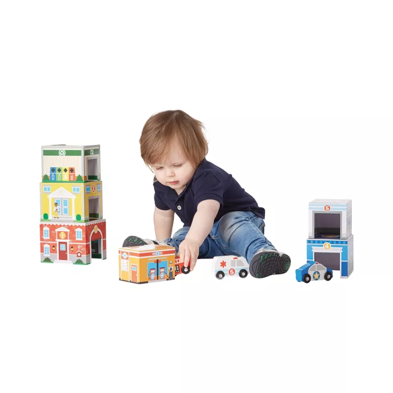 Set de 6 garages gigognes avec véhicules d'intervention en bois Melissa & Doug