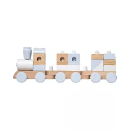 Grand train d'éveil en bois massif à empiler teintes naturelles et blanches Melissa & Doug
