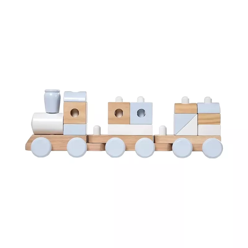 Grande trenino didattico in legno massiccio da impilare Melissa & Doug tonalità naturali e bianche
