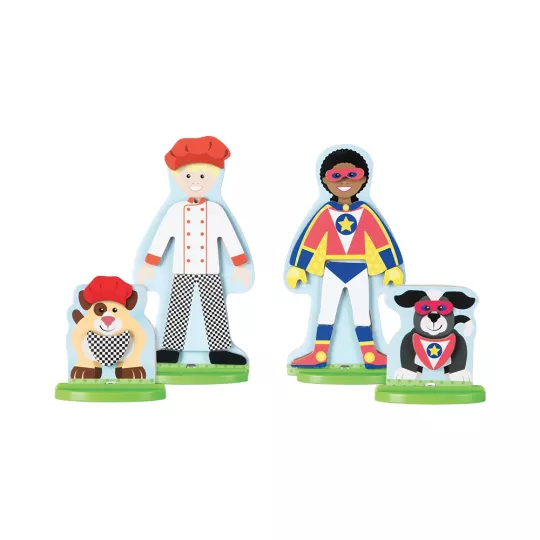 Set in legno Melissa & Doug con bambole magnetiche e abiti da lavoro