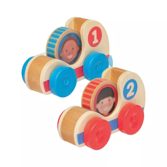 Set de 2 voitures de course en bois avec disques personnages tourbillonnants GO Tots Melissa & Doug