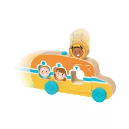 Bus scolaire en bois jaune avec disques personnages et bouton poussoir GO Tots Melissa & Doug