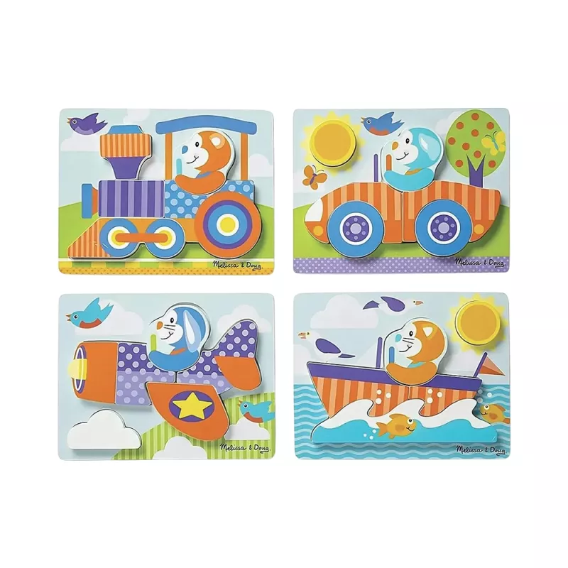 Set di 4 puzzle primi passi in legno veicoli (pompieri