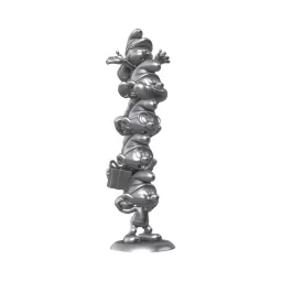 Statua da collection in resina La Colonna dei Puffi argento cromato 35cm Plastoy Peyo