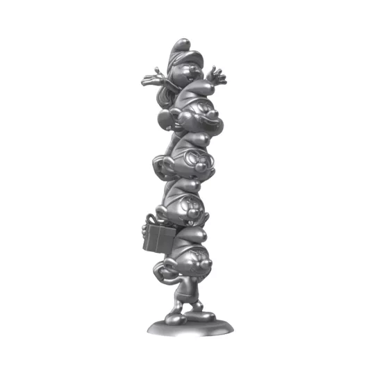 Statua da collection in resina La Colonna dei Puffi argento cromato 35cm Plastoy Peyo