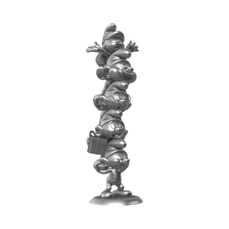 Statua da collection in resina La Colonna dei Puffi argento cromato 35cm Plastoy Peyo