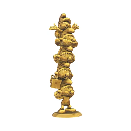 Statua da collection in resina La Colonna dei Puffi oro metallizzato 35cm Plastoy Peyo