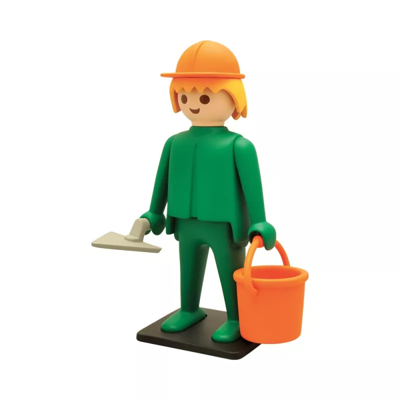 Grande statua in resina Playmobil Vintage L'Operaio Muratore con elmetto giallo Plastoy Collectoys