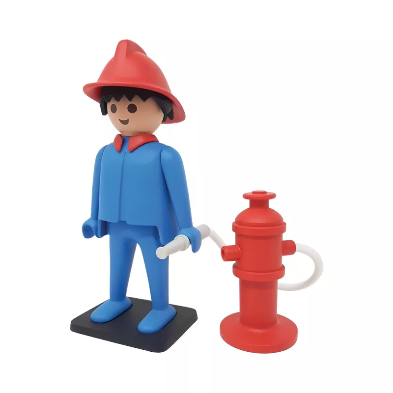 Grande statua in resina Playmobil Vintage Il Pompiere con elmetto e ascia Plastoy Collectoys